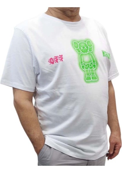 Erkek Yuvarlak Yakalı Yazılı Baskılı Kısa Kollu Beyaz Tişört Ety-Wht