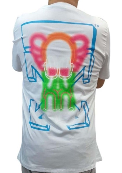 Erkek Yuvarlak Yakalı Yazılı Baskılı Kısa Kollu Beyaz Tişört Ety-Wht