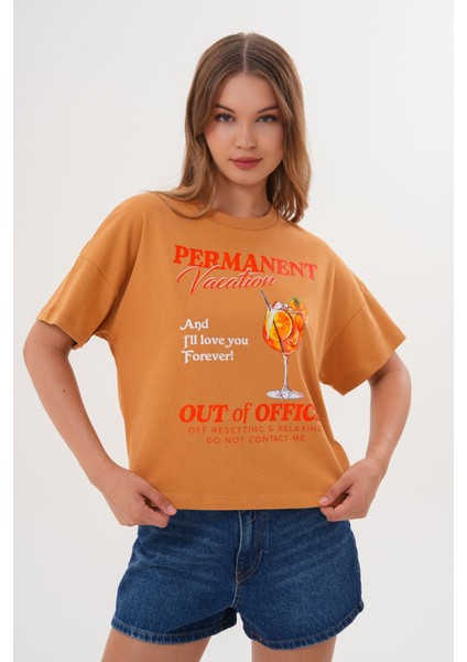 Kadın Permanent Vacation Taba T-Shirt
