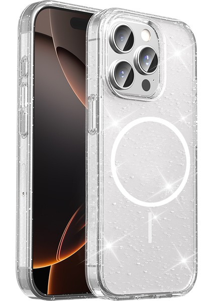 iPhone 14 Pro Max Kılıf M-Safe Şarj Özellikli Parlayan Simli Saydam Renkli Znth Maris Kapak - Şeffaf