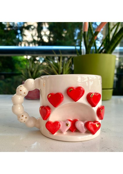 El Yapımı Seramik Gerçek 24K Altın Dekorlu Kalp Kupa fiyatları