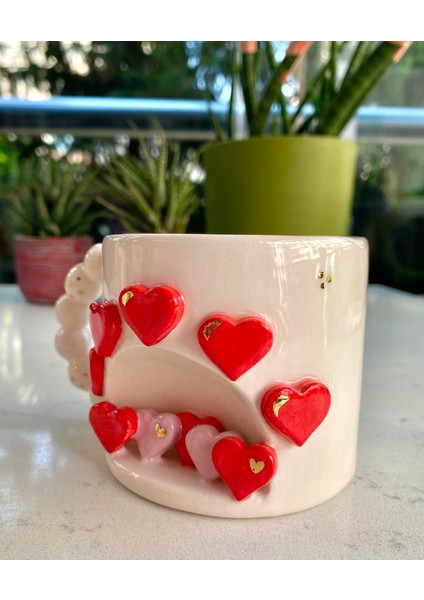 El Yapımı Seramik Gerçek 24K Altın Dekorlu Kalp Kupa modelleri