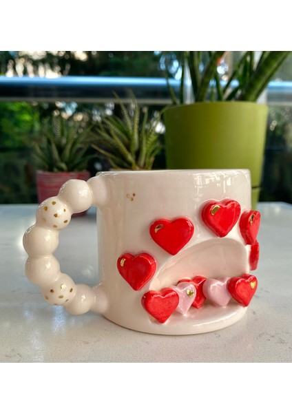 El Yapımı Seramik Gerçek 24K Altın Dekorlu Kalp Kupa fırsatları