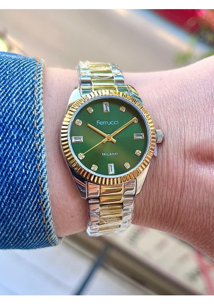 Taşlı Kadran Rolex Kasa Çelik Kadın Kol Saati+Çelik Kolye Hediye modelleri