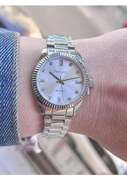 Taşlı Kadran Rolex Kasa Çelik Kadın Kol Saati+Çelik Kolye Hediye modelleri