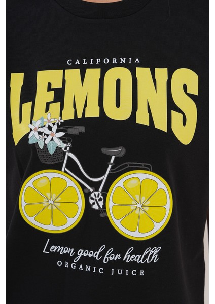 Kadın Siyah Oversize California Lemons Baskılı Tişört