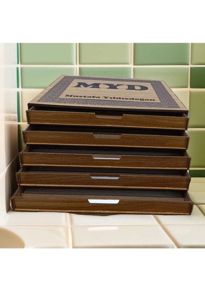 Kişiye Özel Ahşap Çok Katlı Derili Takı ve Tesbih Kutusu, Kahverengi