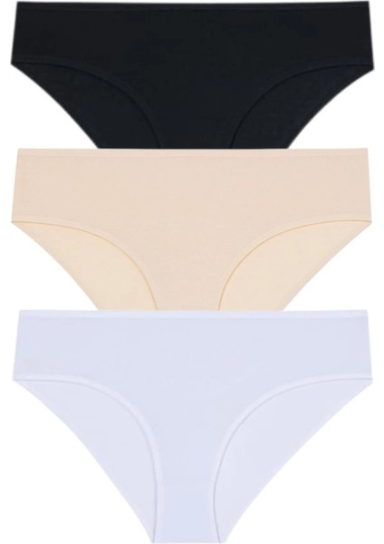 3'lü Kadın Düz Renk Pamuklu Likralı Külot