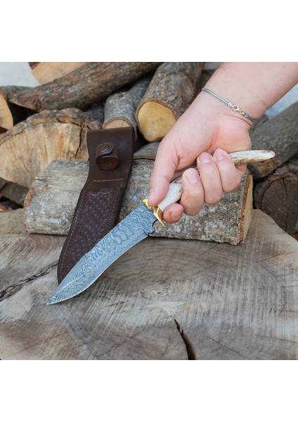 Av Bıçağı 32 cm - Uç Geyik Boynuzu Sap - Damascus Çeliği fiyatları