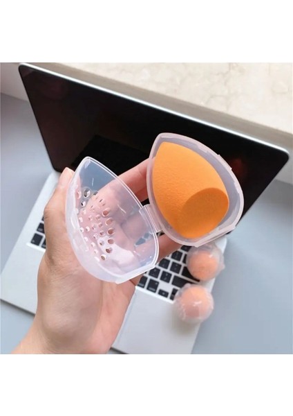 Renkli Delikli Makyaj Sünger Kutusu, Yumurta Model, Pembe Beyaz