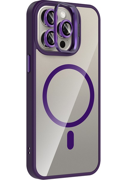 iPhone 15 Pro Kılıf Standlı ve Kamera Lens Hediyeli M-Safe Şarj Özellikli Znth Etro Kapak - Siyah modelleri