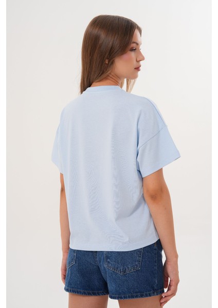 Kadın Mavi Oversize Cherry Awesome Summer Baskılı Tişört indirimleri