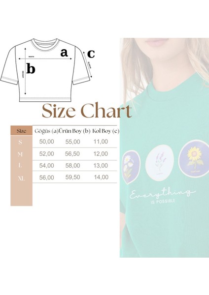 Beyaz Kadın Oversize Çiçek Everything Is Possible Baskılı Tişört