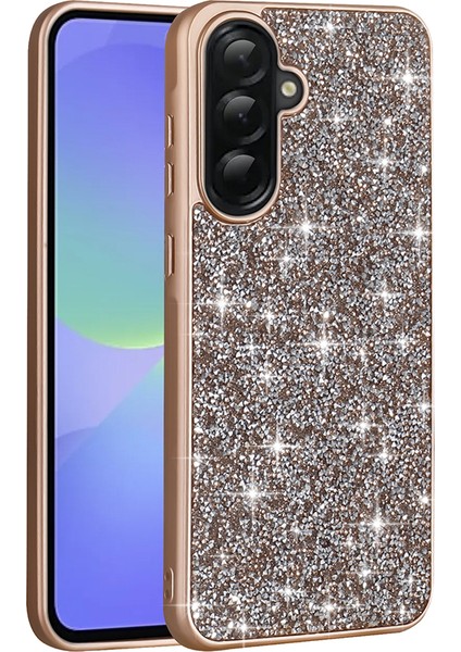 Galaxy A56 Kılıf Parlak Taşlı Tasarım Mbtk Pırlanta Kapak - Gold