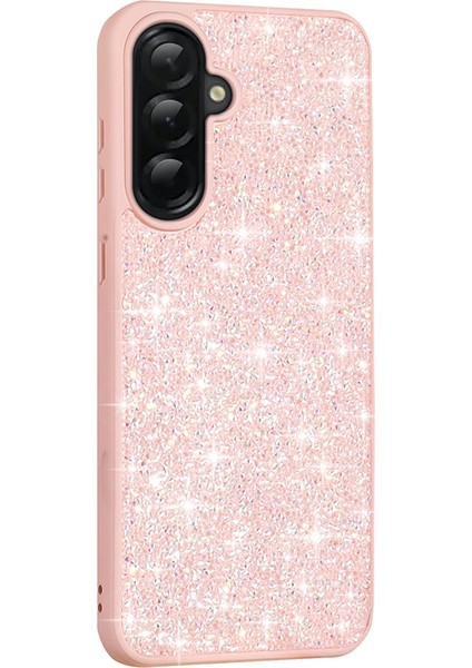 Galaxy A56 Kılıf Parlak Taşlı Tasarım Mbtk Pırlanta Kapak - Gold modelleri