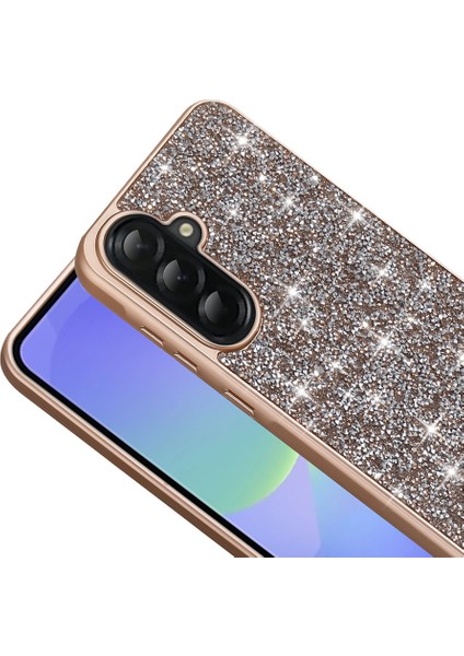 Galaxy A56 Kılıf Parlak Taşlı Tasarım Mbtk Pırlanta Kapak - Gold