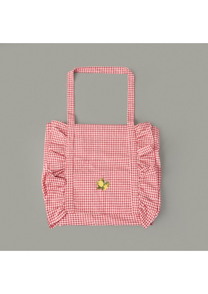 Soft Nakışlı Çanta - Kırmızı / Ekru - 35X40 cm