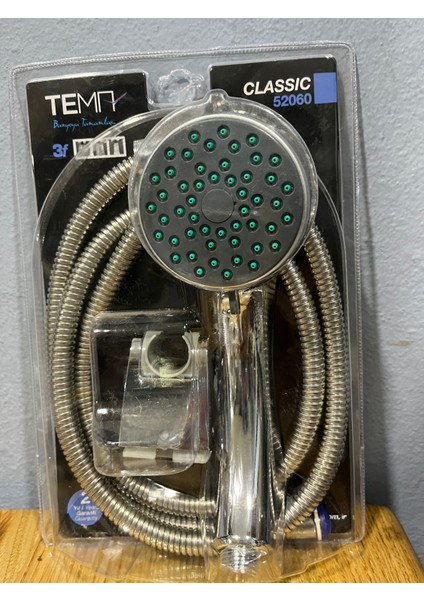 Tempy Classic 52060 Askılı El Duşu Seti – 3 Fonksiyonlu Duş Başlığı + Spiral Hortum + Askı Aparatı