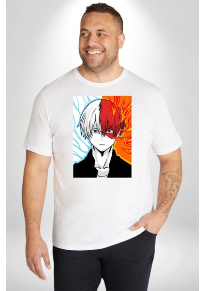 My Hero Boku Anime Beyaz Büyük Beden Kadın Erkek Ünisex Basic Ön Baskılı Tişört