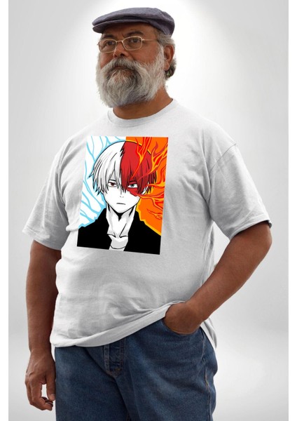 My Hero Boku Anime Beyaz Büyük Beden Kadın Erkek Ünisex Basic Ön Baskılı Tişört modelleri
