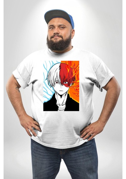 My Hero Boku Anime Beyaz Büyük Beden Kadın Erkek Ünisex Basic Ön Baskılı Tişört fırsatları
