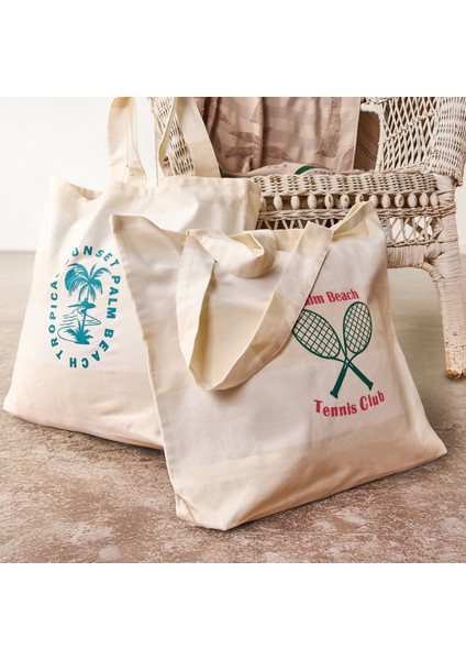 Soft Tennis Club Çanta - Ekru - 50X45 cm