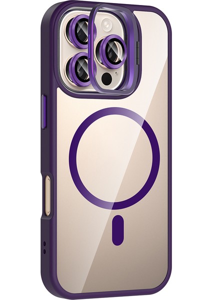 iPhone 16 Pro Kılıf Standlı ve Kamera Lens Hediyeli M-Safe Şarj Özellikli Mkst Etro Kapak - Siyah indirimleri