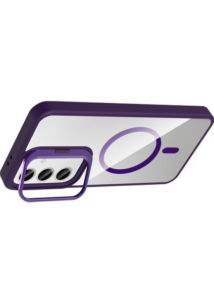 Galaxy S24 Kılıf Standlı ve Kamera Lens Hediyeli M-Safe Şarj Özellikli Mkst Etro Kapak - Derin Mor fırsatları