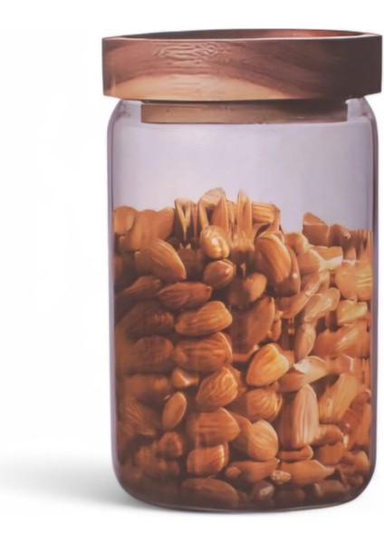 750 ml Yuvarlak Akasya Kapaklı Cam Kavanoz BOR054