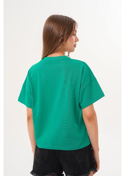 Kadın Yeşil Oversize Cherry Awesome Summer Baskılı Tişört indirimleri