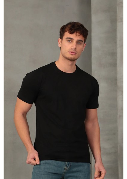 Erkek Slim Fit Bisiklet Yaka %100 Pamuk Dar Kesim Basic Tişört