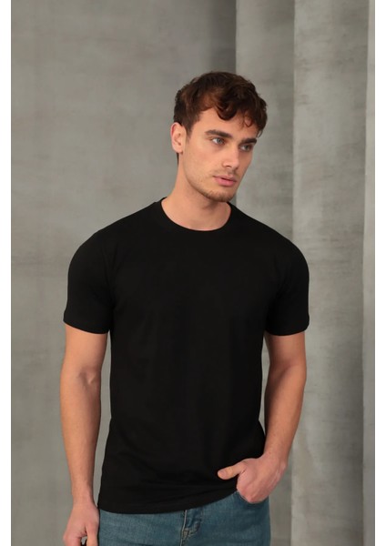 Erkek Slim Fit Bisiklet Yaka %100 Pamuk Dar Kesim Basic Tişört fırsatları