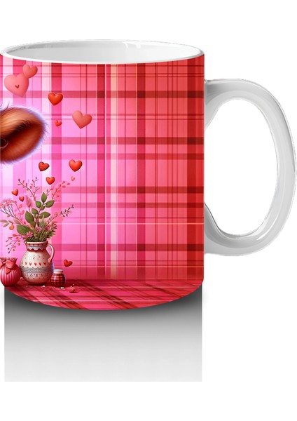 Kareli Arka Planda Çiçek Tutan Sevimli Buzağı – Baskılı Kahve Kupası fırsatları