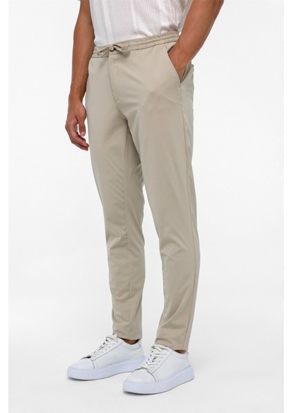 Bej Slim Armürlü Jogger Pantolon modelleri