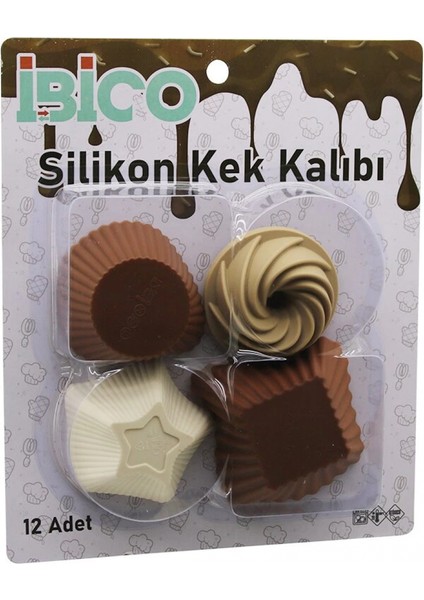 12PCS Renkli Silikon Muffin - Kek Kalıp Mix Şekil= 3-Dikdörtgen - 3-Yuvarlak - 3-Rüzgar Gülü - 3-Yıldız (4887)