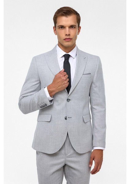 Gri Slim Fit Desenli Sivri Yaka 6 Drop Klasik Takım Elbise modelleri
