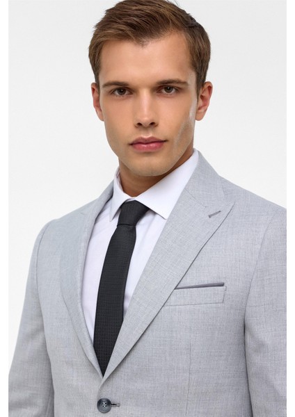 Gri Slim Fit Desenli Sivri Yaka 6 Drop Klasik Takım Elbise fırsatları