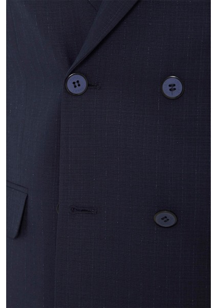 Lacivert Slim Çizgili Sivri Yaka 6 Drop Takım Elbise modelleri