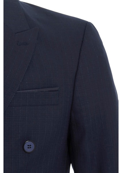 Lacivert Slim Çizgili Sivri Yaka 6 Drop Takım Elbise fırsatları