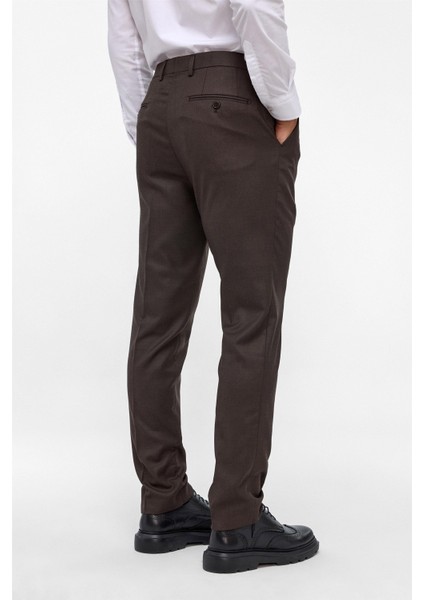 Koyu Kahve Slim Fit Armürlü Kumaş Pantolon indirimleri
