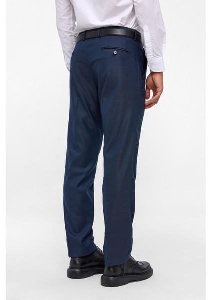 Lacivert Regular Armürlü Kumaş Pantolon