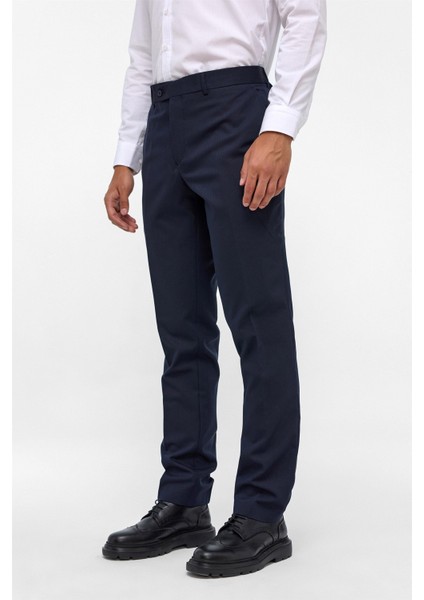 Lacivert Slim Fit Armürlü Kumaş Pantolon modelleri