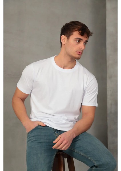 Erkek Slim Fit Bisiklet Yaka %100 Pamuk Dar Kesim Basic Tişört