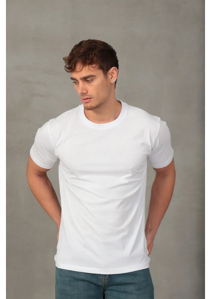 Erkek Slim Fit Bisiklet Yaka %100 Pamuk Dar Kesim Basic Tişört modelleri