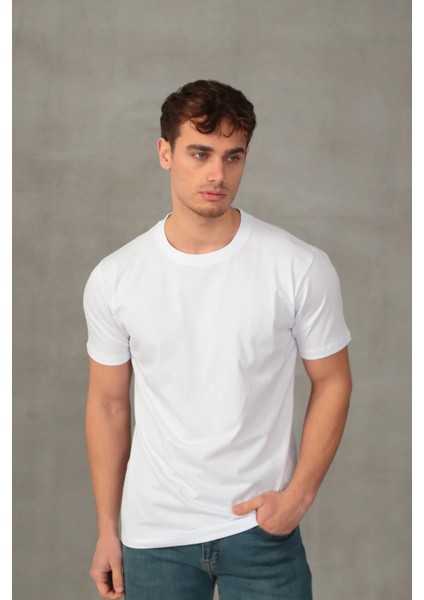 Erkek Slim Fit Bisiklet Yaka %100 Pamuk Dar Kesim Basic Tişört fırsatları