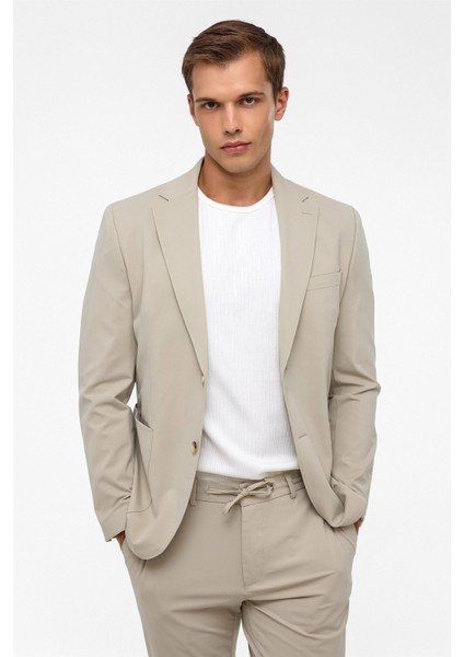 Bej Slim Düz Mono Yaka 6 Drop Spor Takım Elbise modelleri