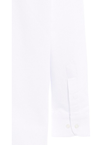 Beyaz Regular Armürlü Klasik Yaka Gömlek modelleri