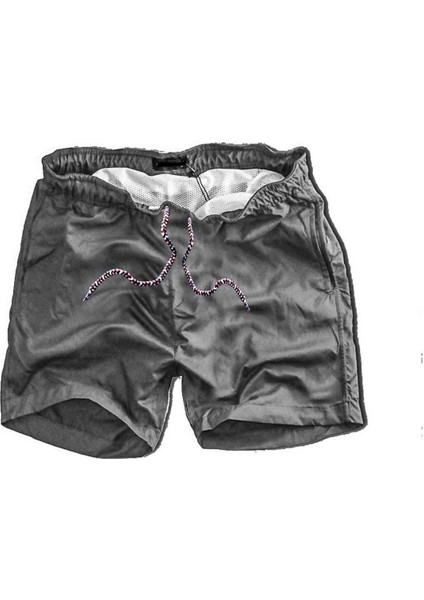 Slim Fit Su Itici Kumaş Fileli Deniz Şortu---Gri---