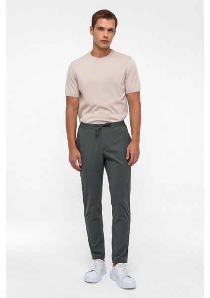 Koyu Haki Slim Armürlü Jogger Pantolon