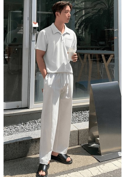 Erkek Oversize Polo Yaka Waffle T-Shirt Poloyaka-Düğmeli indirimleri